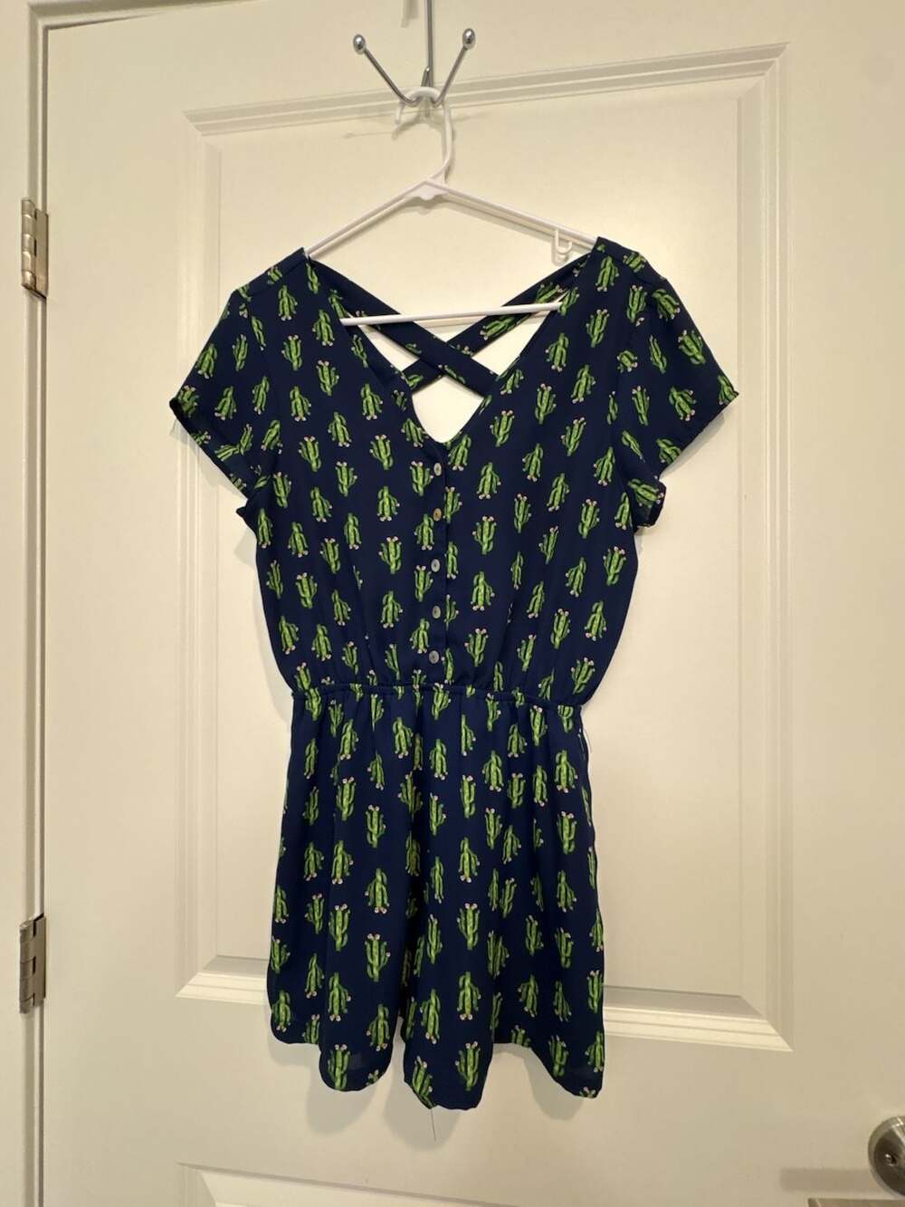 As U Wish Small Navy Blue Cactus Print Short Sleeve Romper